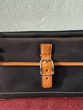 Coach Black and Tan Canvas Wallet with Buckle Trim